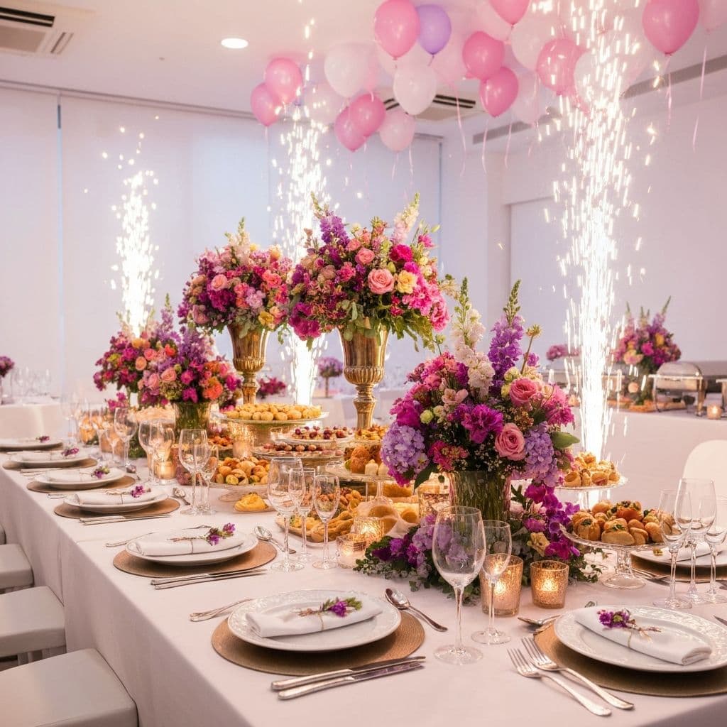 Buffet und Tischdekoration